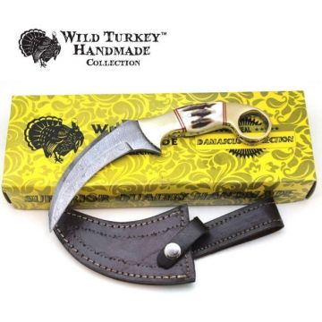 Wild Turkey Handmade Damascus Fix Blade Karambit